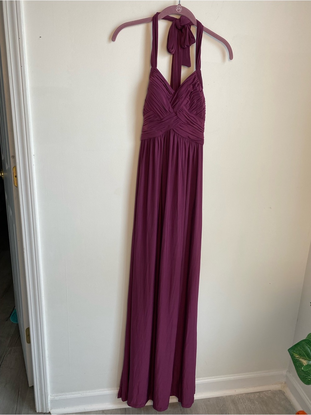 Plum BCBG Max Azria Halter Neck Ruched Maxi Dress Size2 - Picture 2 of 13